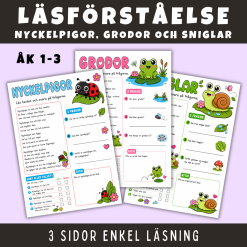 Sommarläsning, läsförståelse om nyckelpigor, grodor och sniglar