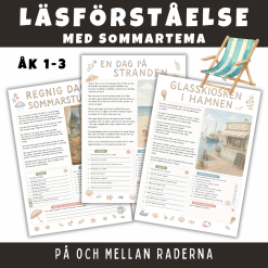 Läsförståelse med sommartema, på och mellan raderna, 3 sidor