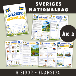 Sveriges nationaldag, häfte för åk 2, 6 sidor + framsida