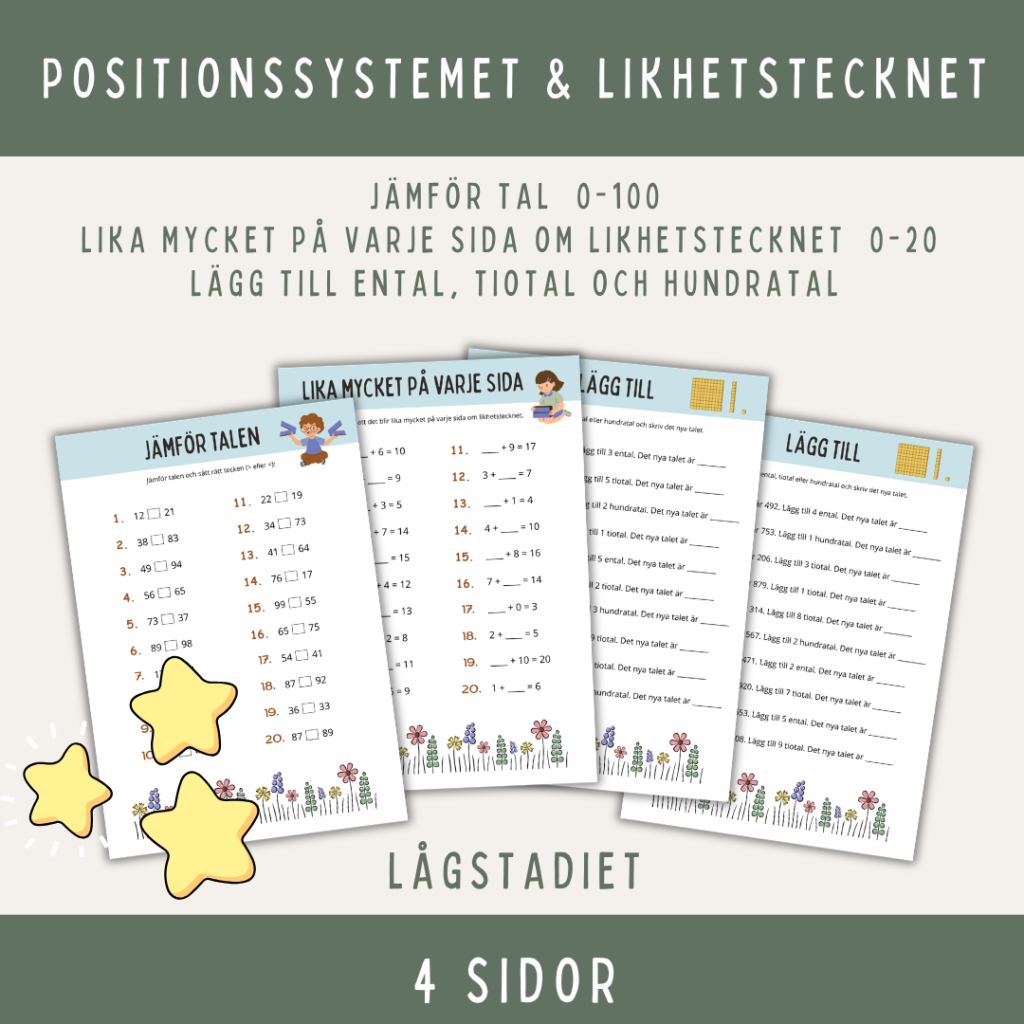 Öva positionssystemet och likhetstecknet