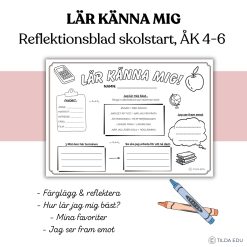 Lär känna mig - reflektionsblad inför skolstart åk 4-6