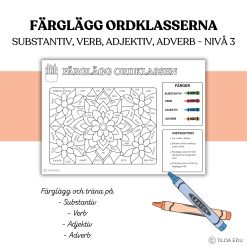 Färglägg ordklasser – substantiv, verb, adjektiv & adverb | Nivå 3