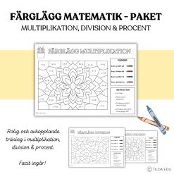 Färglägg matematik - paket med multiplikation, division & procent