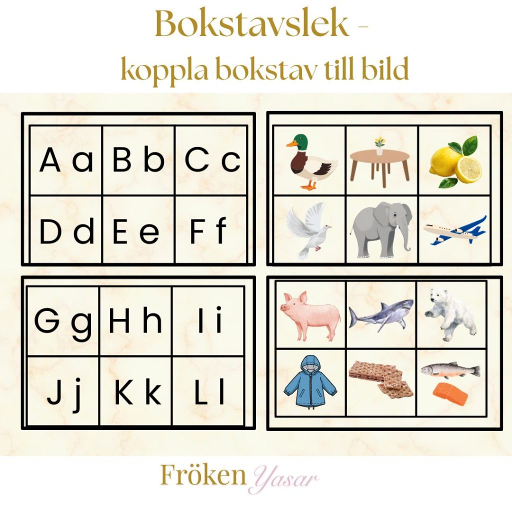 Bokstavslek – koppla bokstav till bild A-Ö