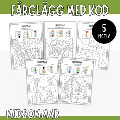 Midsommar färglägg efter kod - Siffror 1-9