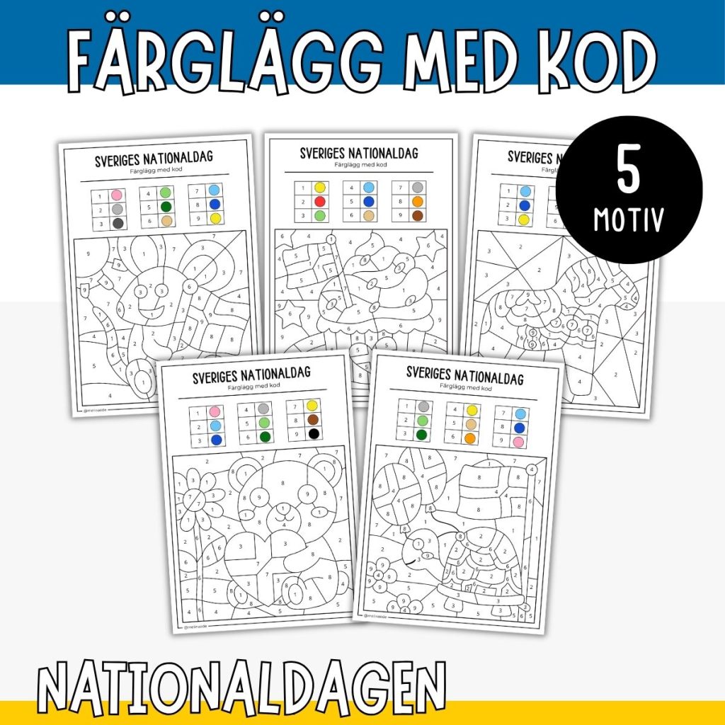 Nationaldagen färglägg efter kod – Siffror 1-9