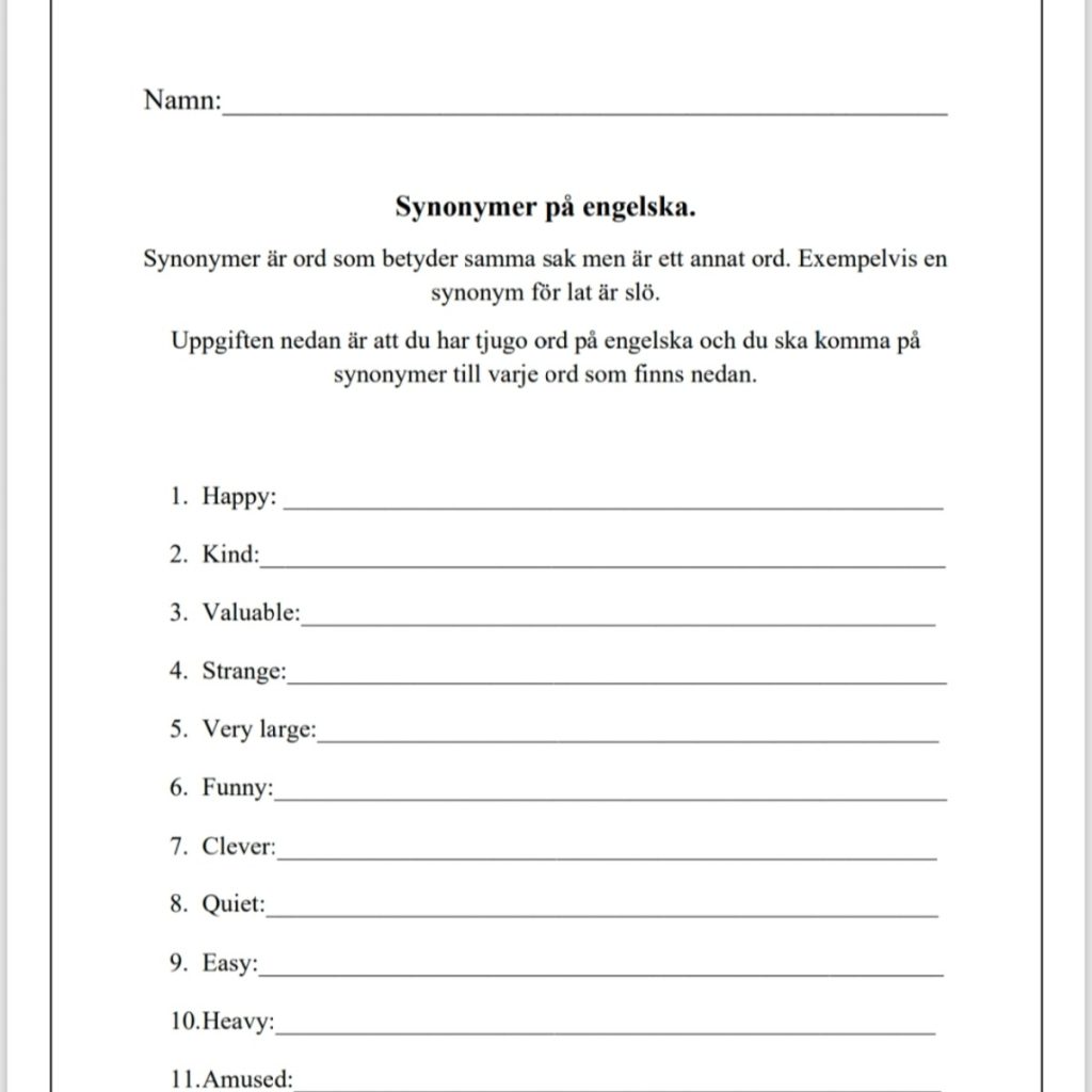 Arbetsblad Engelska synonymer
