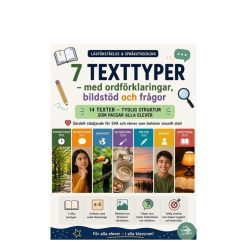 7 texttyper – 14 texter med ordförklaringar, bildstöd och frågor