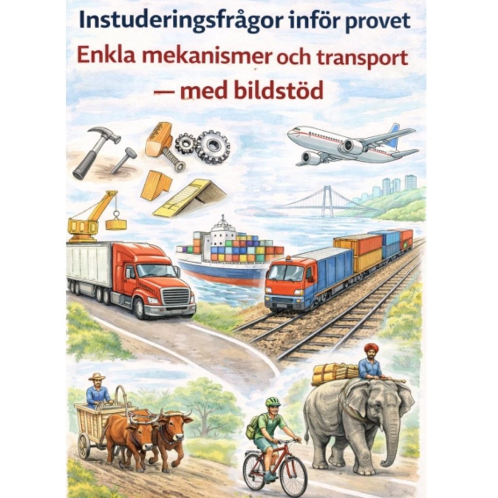 Enkla mekanismer och transporter – Instuderingsfrågor + prov – med bildstöd