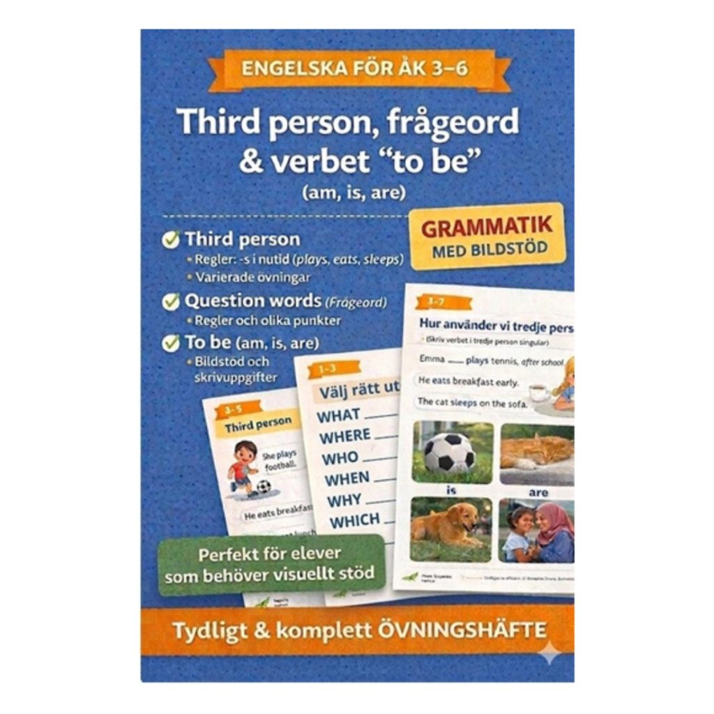 Engelska grammatik åk 3-6 – Third Person, Question Words & Verb to Be (med bildstöd)