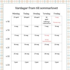 Vardagar fram till sommarlovet 2026