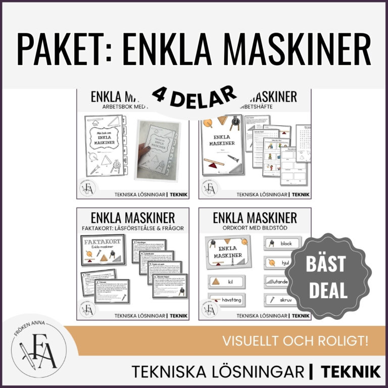 PAKET: Enkla maskiner (faktakort, arbetshäfte, flikbok och bildstöd)