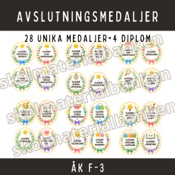 Somriga avslutningsmedaljer & diplom för F–3