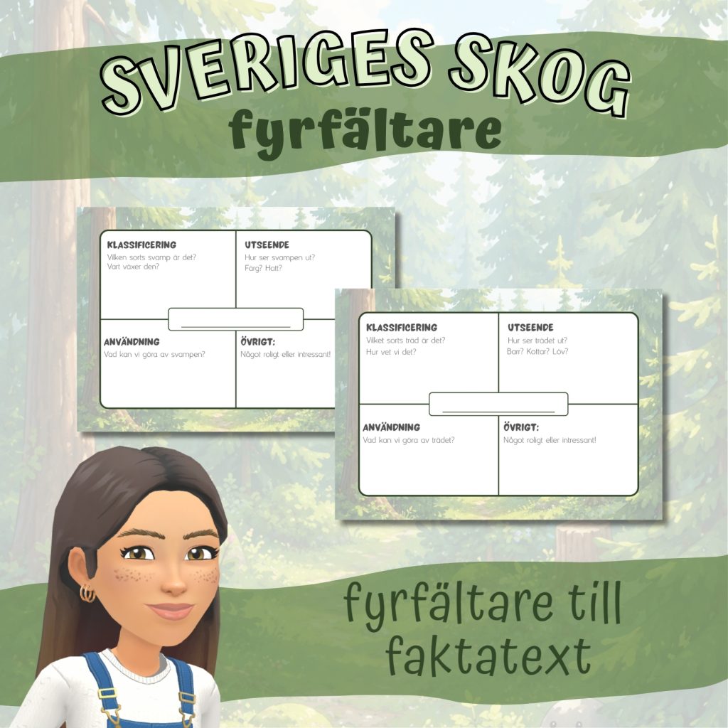 Sveriges skog _ fyrfältare faktatext träd & svamp