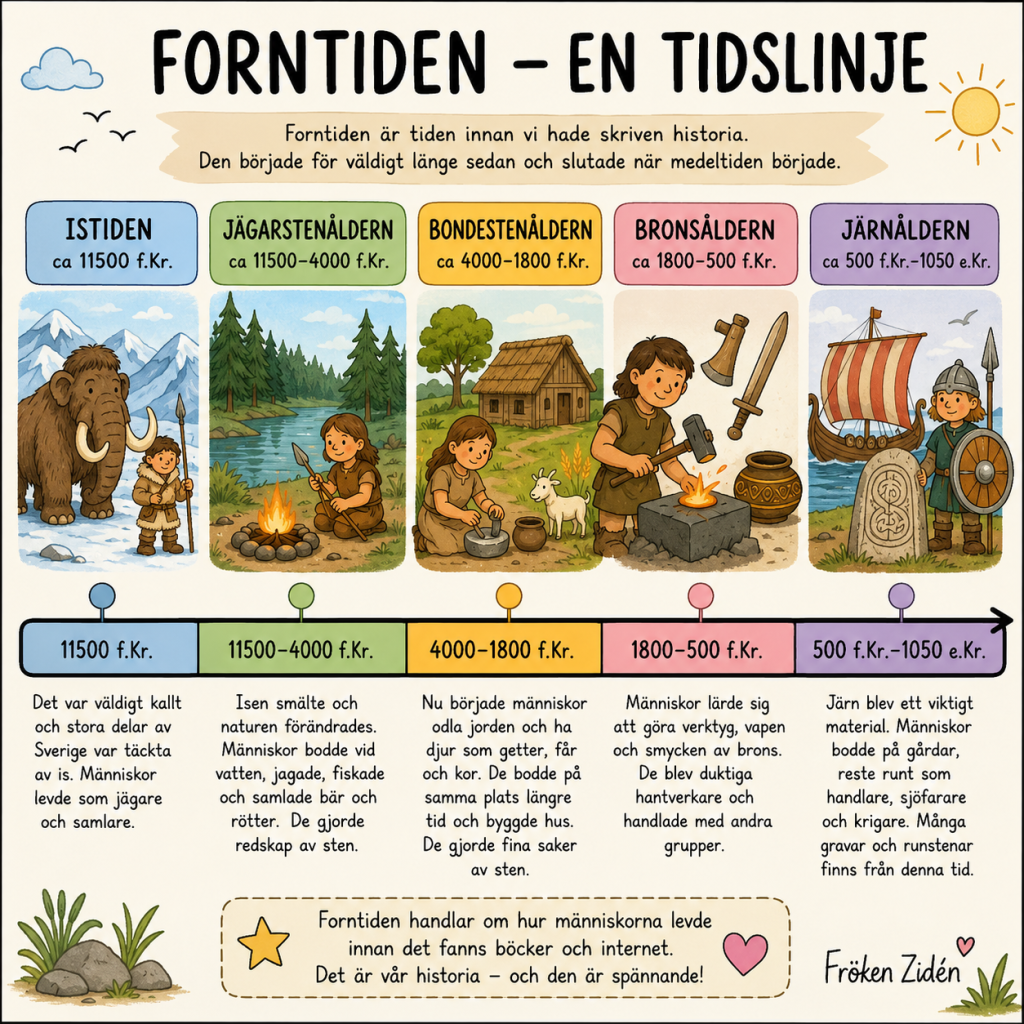 Tidslinje över Forntiden med bild/textstöd