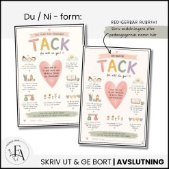 Pedagogpresent – Tackkort / Poster till förskolepersonal