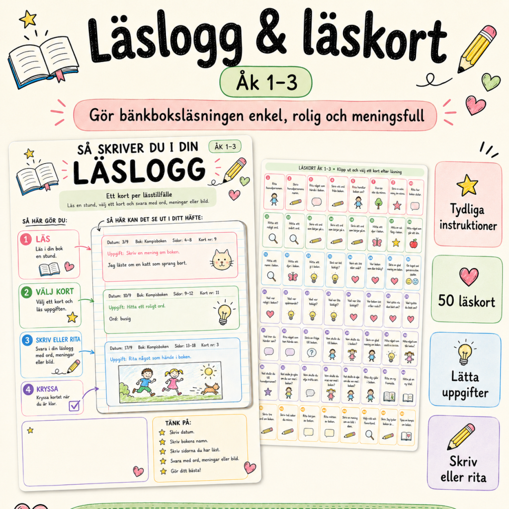 50 kort för bänkboksläsning åk f-3