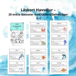 Läskort Havsdjur – 20 enkla lästexter med läsförståelsefrågor | F–1