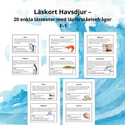 Läskort Havsdjur – 20 enkla lästexter med läsförståelsefrågor | F–1