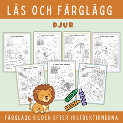 Läs och färglägg, djur