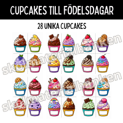 Cupcakes till födelsedagar, 28 unika cupcakes att skriva elevernas födelsedagar i.