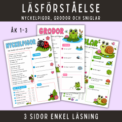 Läsförståelse om nyckelpigor, grodor och sniglar