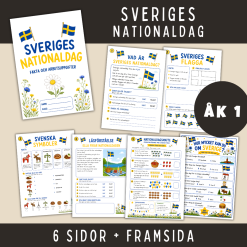 Sveriges nationaldag, häfte för åk 1, 6 sidor + framsida