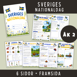 Sveriges nationaldag, häfte för åk 2, 6 sidor + framsida