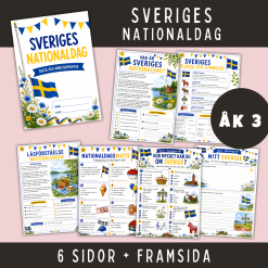 Sveriges nationaldag, häfte för åk 3, 6 sidor + framsida