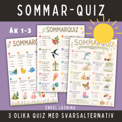 Sommar-quiz för åk 1-3, träna enkel läsning