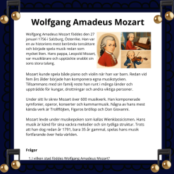 Faktatext om Mozart med läsförståelsefrågor