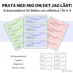 Prata med mig om det jag läst! – Boksamtalskort för läsläxa och reflektion | Åk 4–6