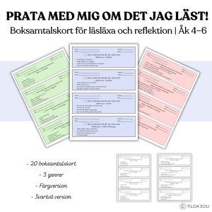 Prata med mig om det jag läst! – Boksamtalskort för läsläxa och reflektion | Åk 4–6