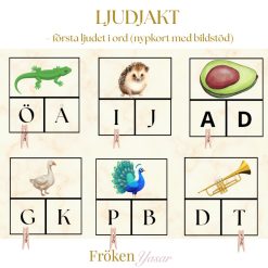 Ljudjakt – första och sista ljudet i ord (nypkort med bildstöd)