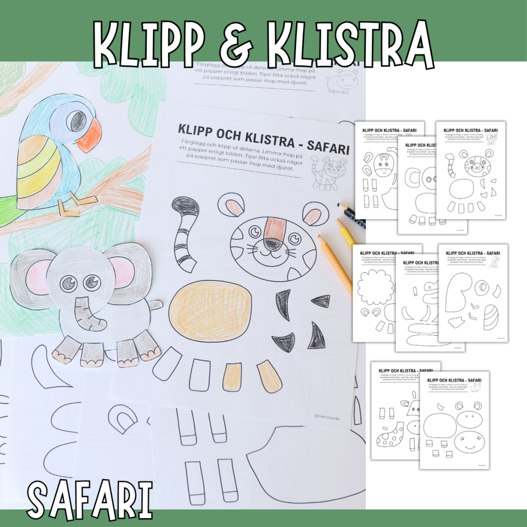 Safaridjur – Klipp, färglägg och skapa