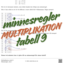 Minnesregel för multiplikation i tabell 9