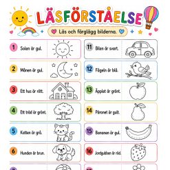 6 sidor Enkel läsförståelse. Läs och måla.