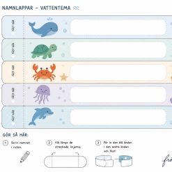 Namnlappar med vattentema – vikbara etiketter till barnens lådor