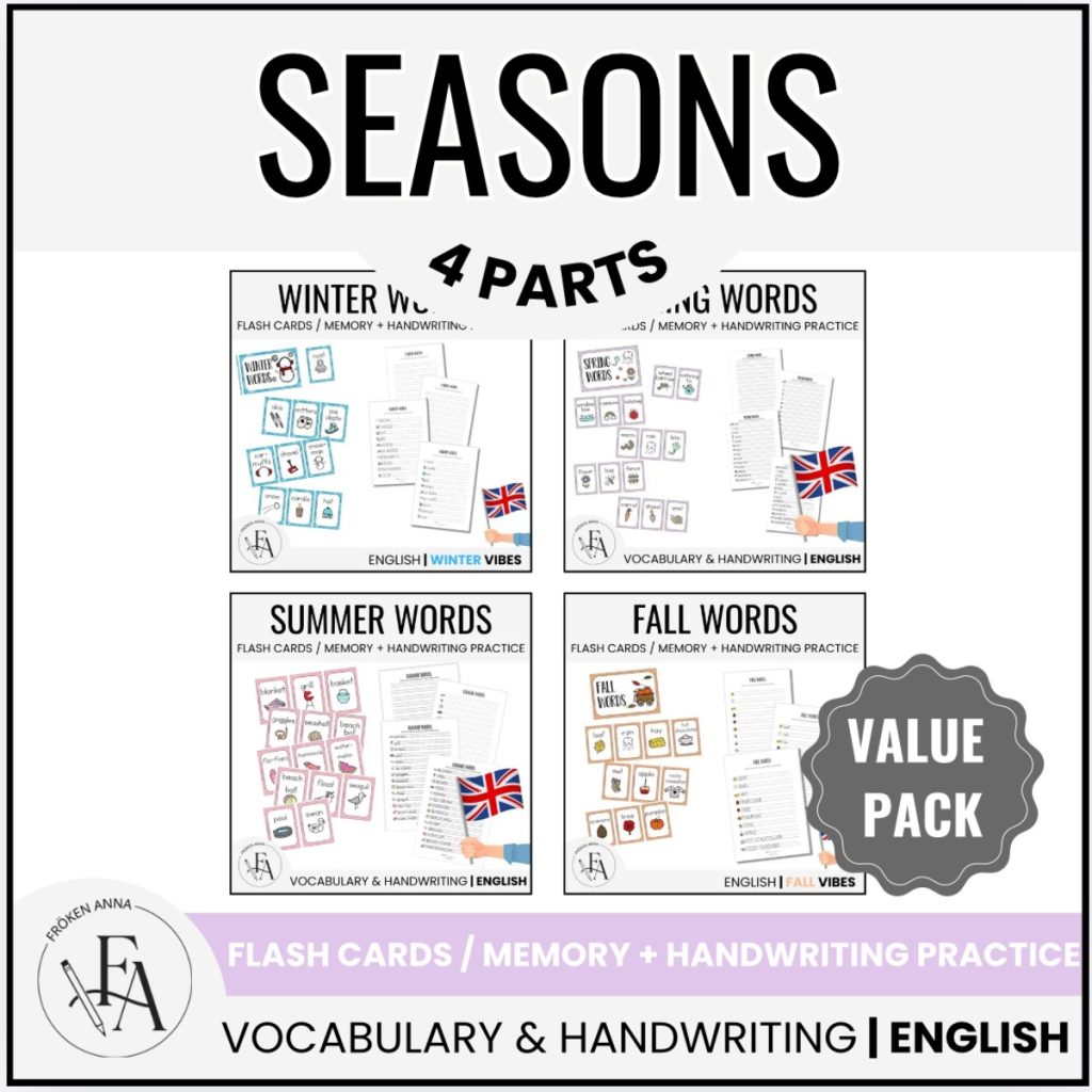 PAKET: Seasons (Ordkunskap, välskrivning, memory, handstil)