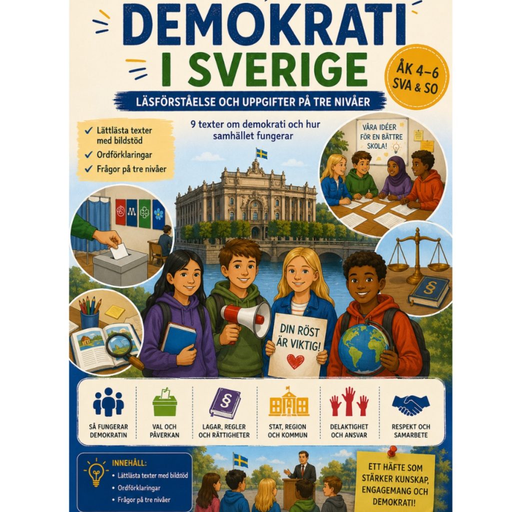 Demokrati i Sverige inspirerat av boken Koll på samhället 4–6 – Läsförståelse med bildstöd (SVA, SVE & SO åk 4–6)