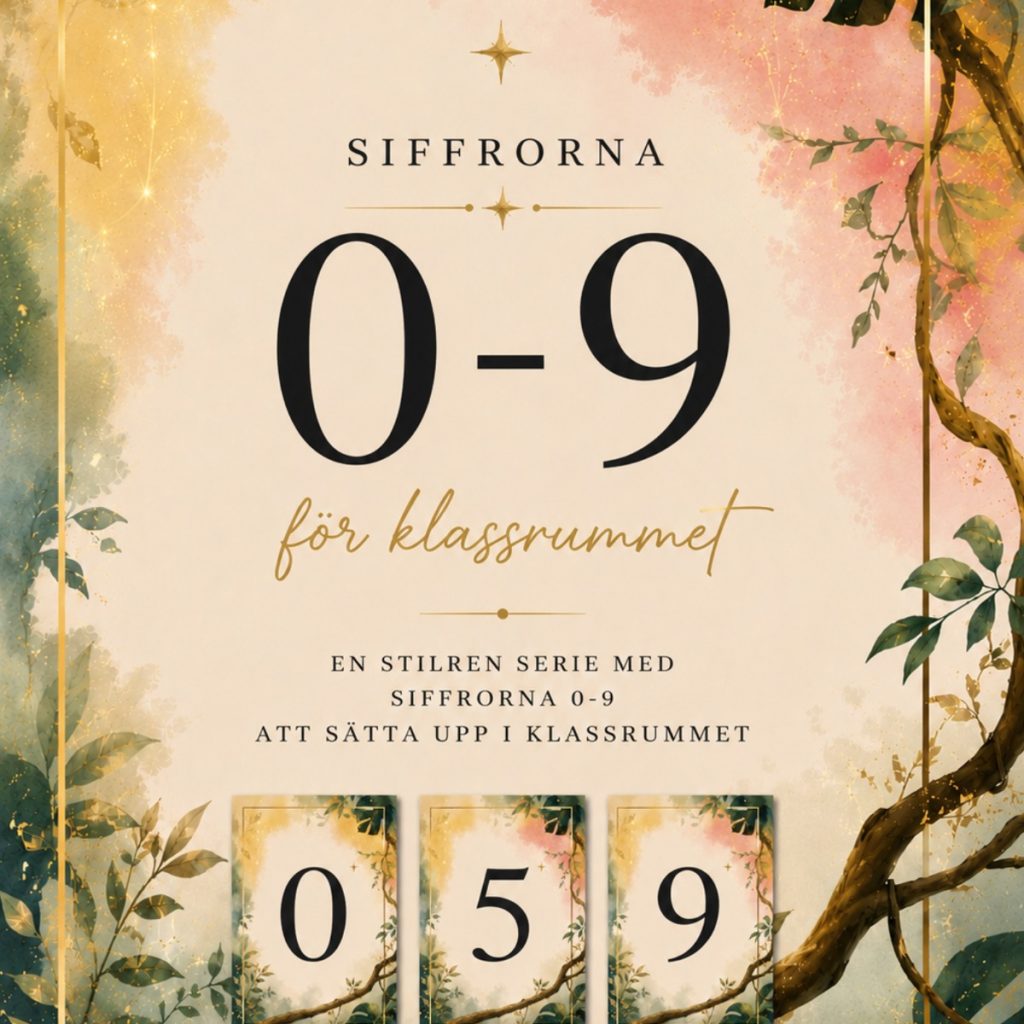 Siffrorna 0–9 – Harmoniskt siffermaterial för klassrummet a4 och Namnskylt