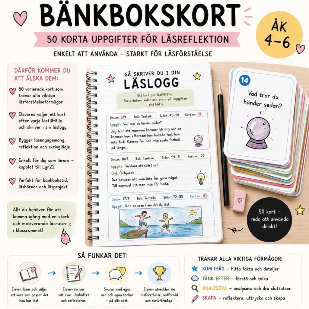 50 kort för läsning/ bänkbok /tystläsning