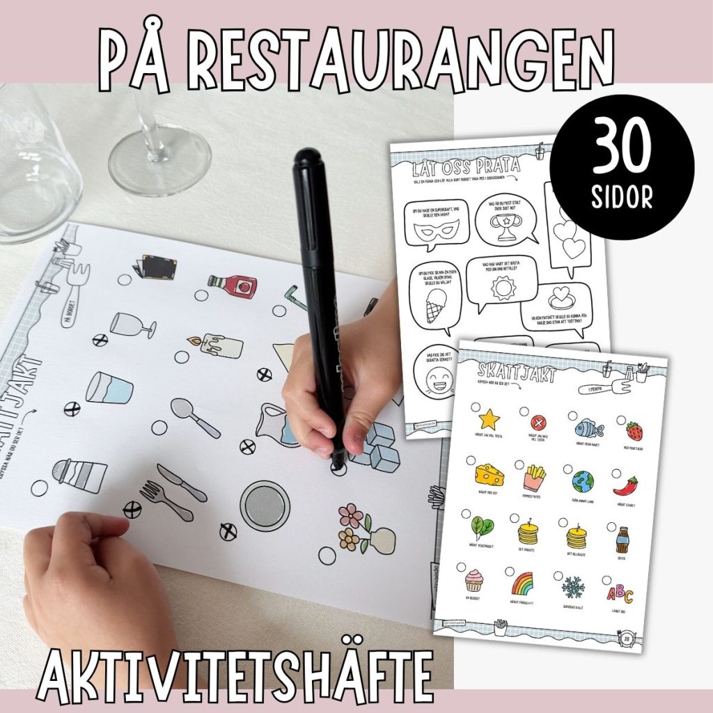 Restaurangaktiviteter för barn – 30 sidor med spel, pyssel och kluringar