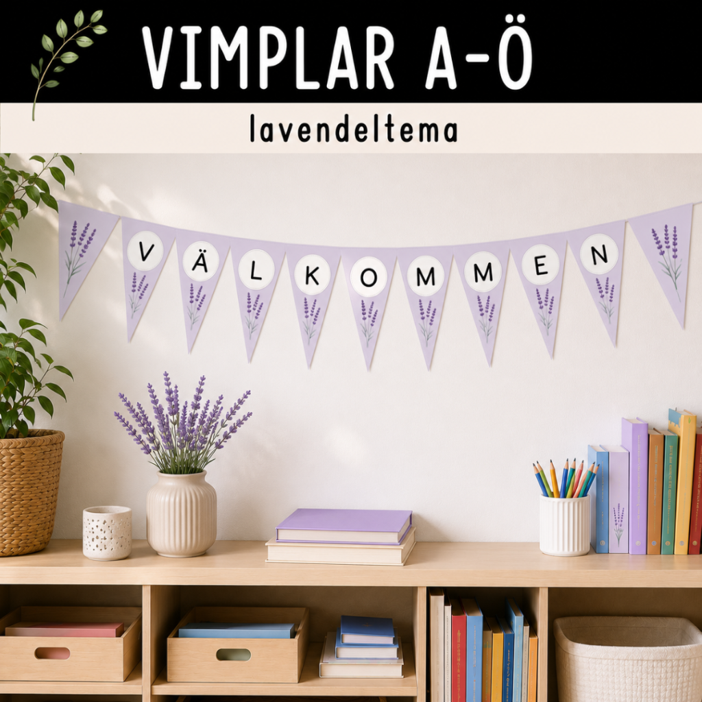 Vimplar A-Ö med lavendeltema