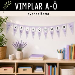 Vimplar A-Ö med lavendeltema