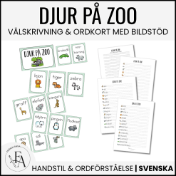 Djur på Zoo (Ordkunskap, välskrivning, memory)