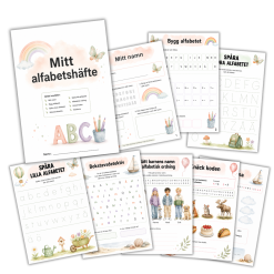 Mitt alfabetshäfte, 8 sidor blandade uppgifter