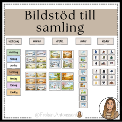 Bildstöd till samling (årstid, månad, veckodag, väder, kläder)