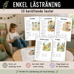 Enkel lästräning för åk 1, berättande text, 10 sidor