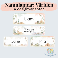 Namnlappar - Världen (4 designvarianter)